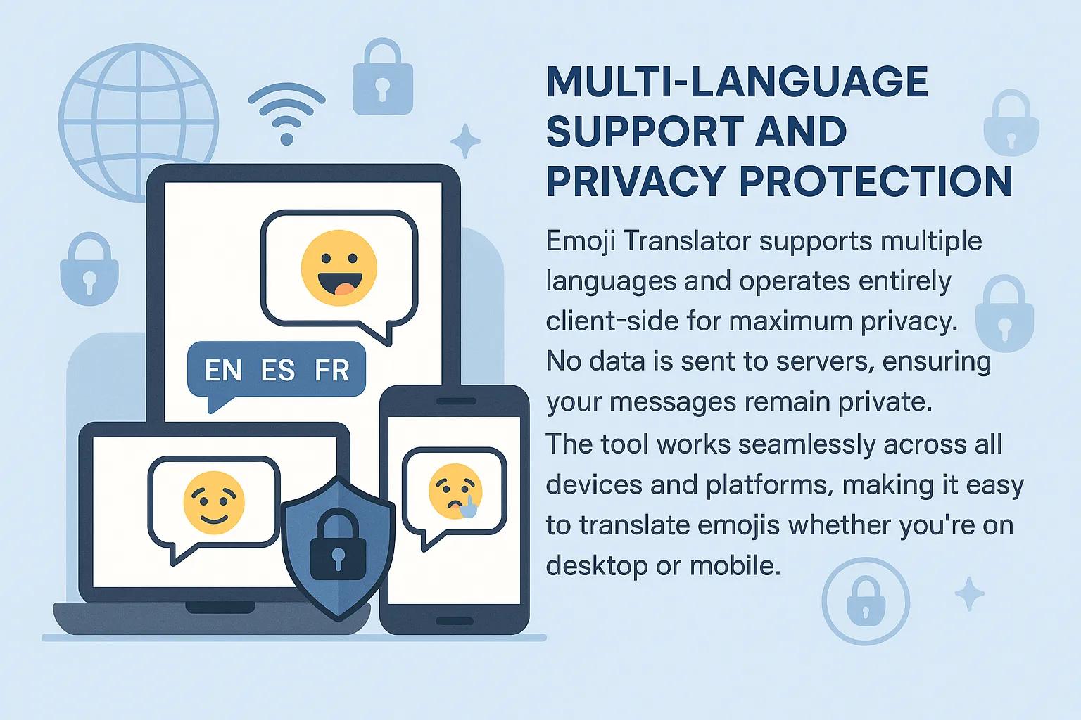 Privacy-focused emoji translation with multiple language options