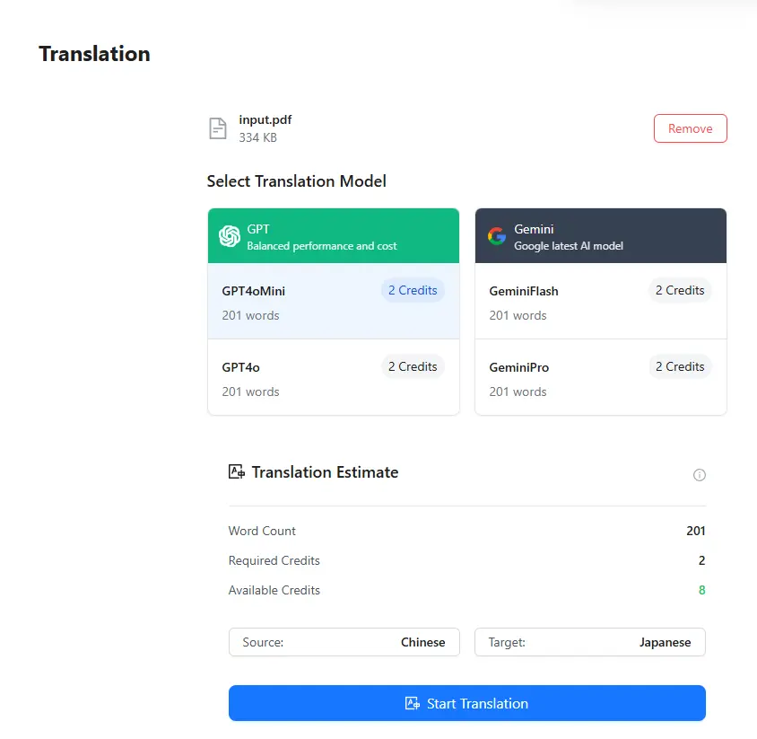 Step 3: Choose Translation Model